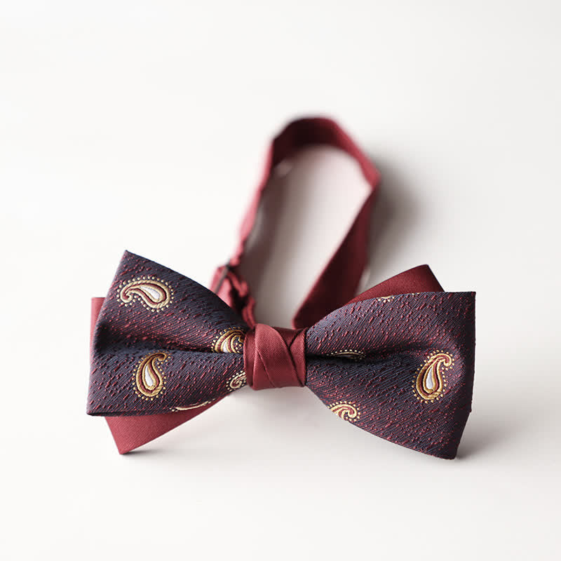 Nœud papillon double épaisseur tissé en jacquard à rayures florales pour homme