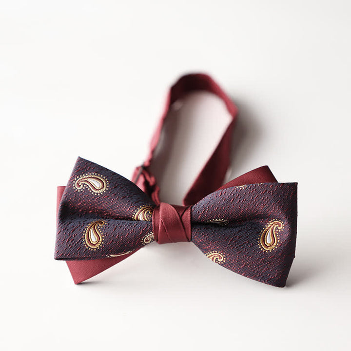 Nœud papillon double épaisseur tissé en jacquard à rayures florales pour homme
