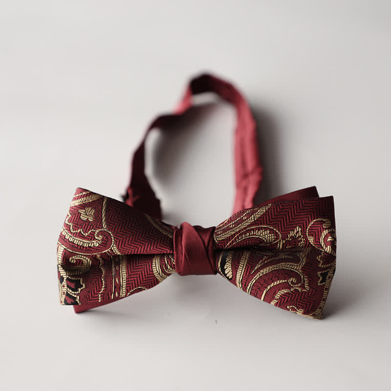 Nœud papillon double épaisseur tissé en jacquard à rayures florales pour homme