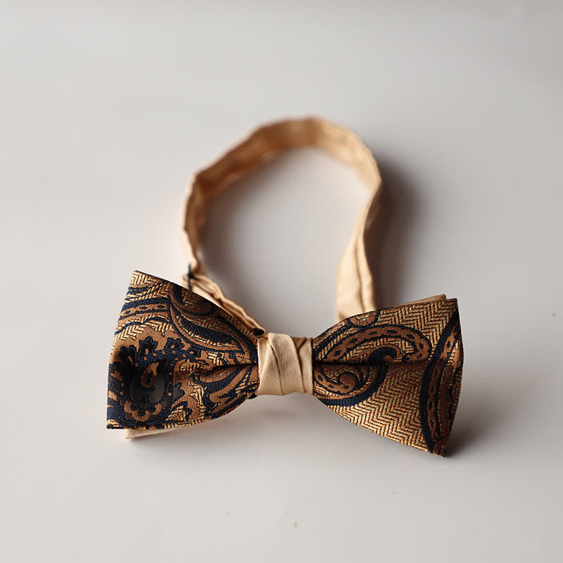 Nœud papillon double épaisseur tissé en jacquard à rayures florales pour homme