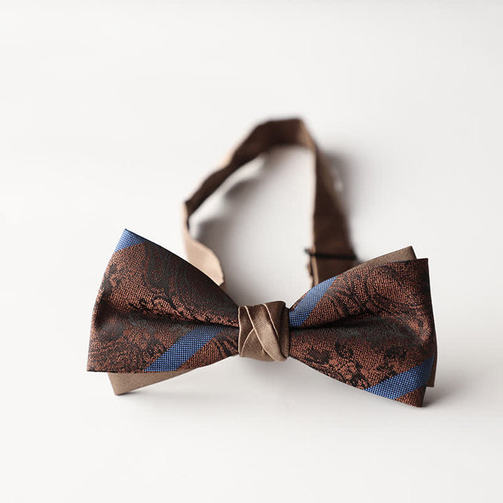 Nœud papillon double épaisseur tissé en jacquard à rayures florales pour homme