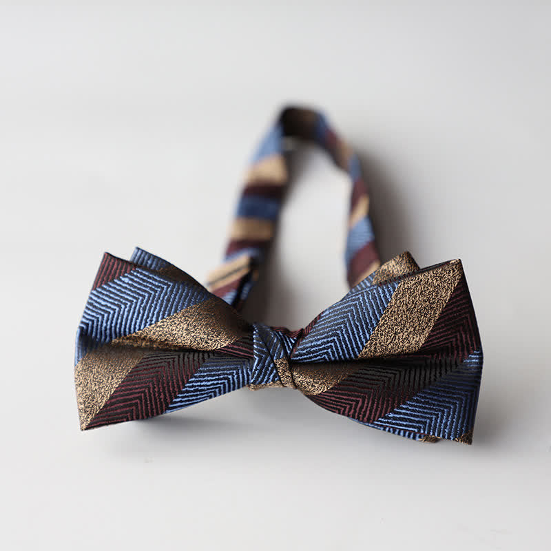 Nœud papillon double épaisseur tissé en jacquard à rayures florales pour homme