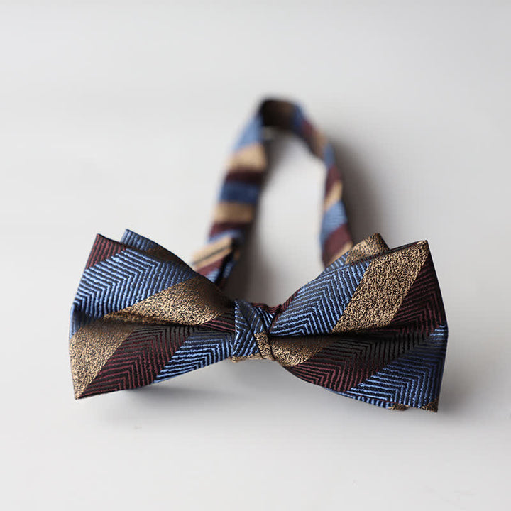 Nœud papillon double épaisseur tissé en jacquard à rayures florales pour homme