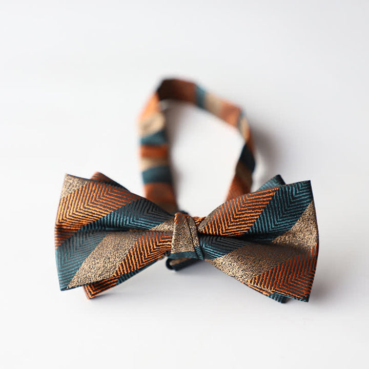 Nœud papillon double épaisseur tissé en jacquard à rayures florales pour homme