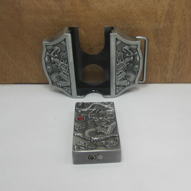 Ceinture en cuir de dragon argenté antique DIY pour homme avec briquet caché - image 3