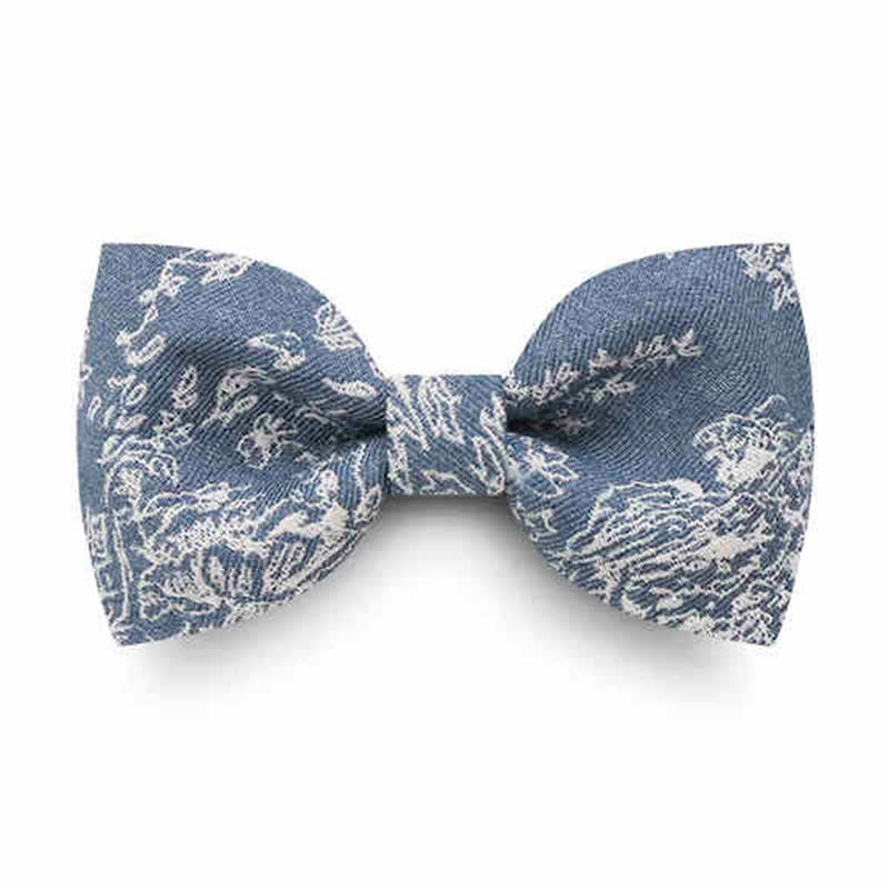 Nœud papillon en denim à motif de chevrons et de fleurs pour homme de la série Blue