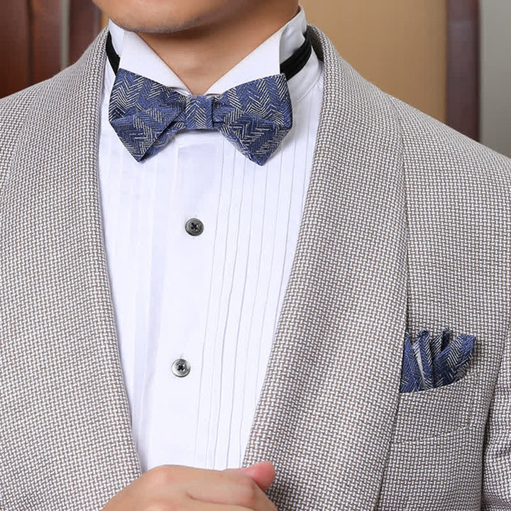 Nœud papillon en denim à motif de chevrons et de fleurs pour homme de la série Blue