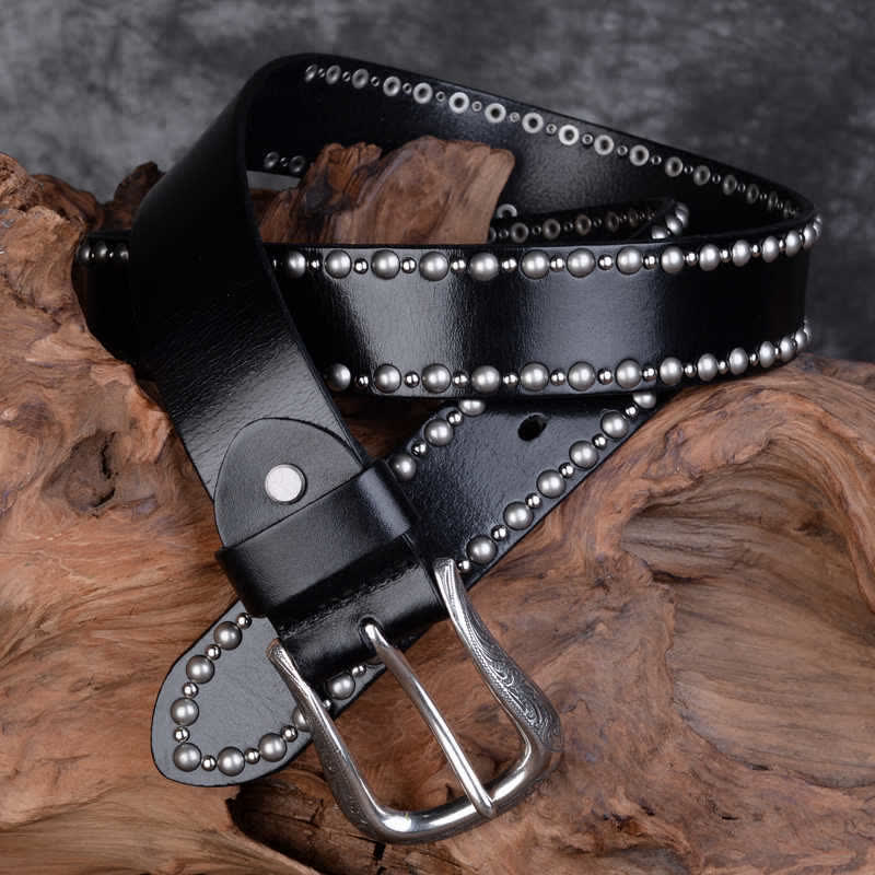 Ceinture en cuir avec rivets ronds et clous pour vêtements gothiques