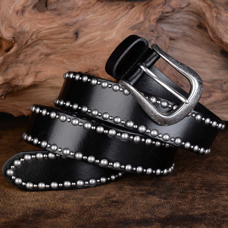 Ceinture en cuir avec rivets ronds et clous pour vêtements gothiques