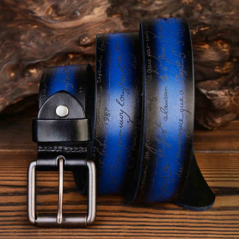 Ceinture en cuir à motif de lettres rétro en relief, quatre couleurs disponibles