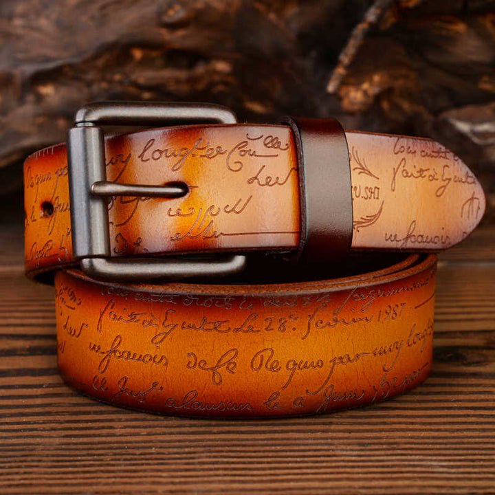 Ceinture en cuir à motif de lettres rétro en relief, quatre couleurs disponibles