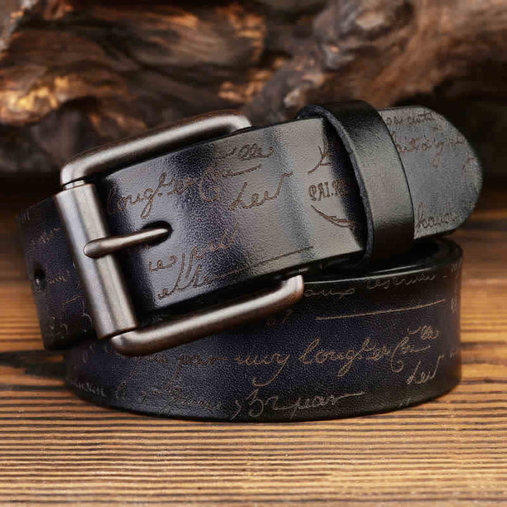 Ceinture en cuir à motif de lettres rétro en relief, quatre couleurs disponibles