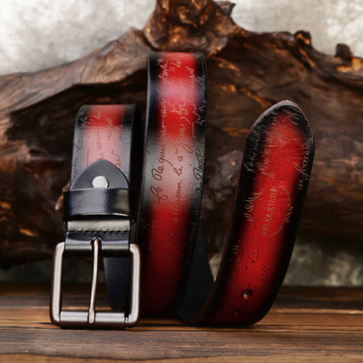 Ceinture en cuir à motif de lettres rétro en relief, quatre couleurs disponibles