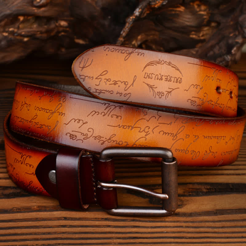 Ceinture en cuir à motif de lettres rétro en relief, quatre couleurs disponibles