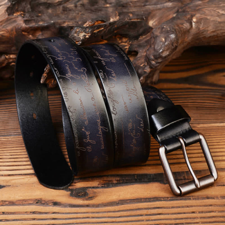 Ceinture en cuir à motif de lettres rétro en relief, quatre couleurs disponibles