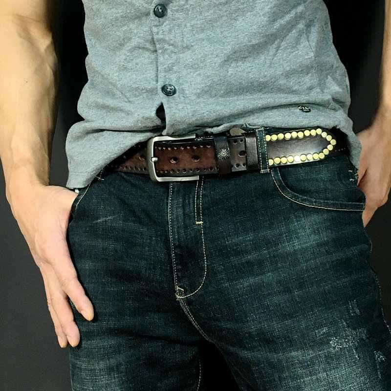 Ceinture en cuir cloutée avec rivets en bronze rétro vintage
