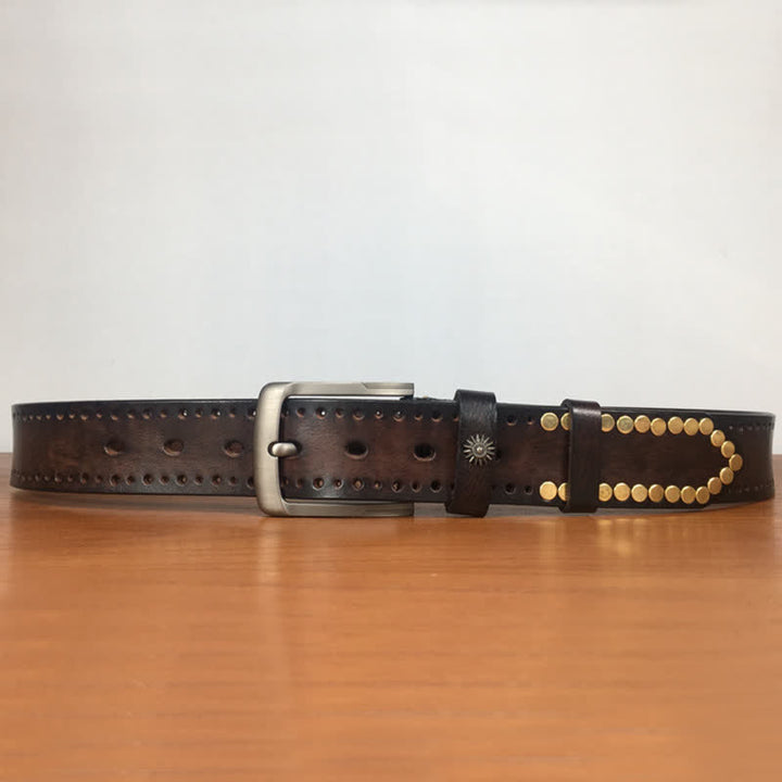 Ceinture en cuir cloutée avec rivets en bronze rétro vintage