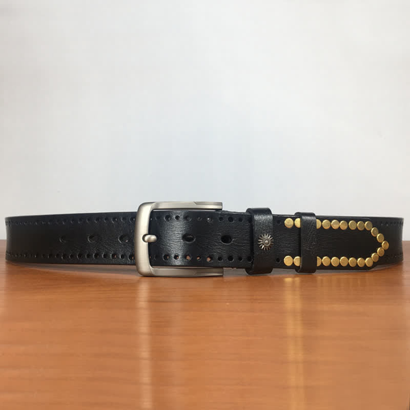 Ceinture en cuir cloutée avec rivets en bronze rétro vintage