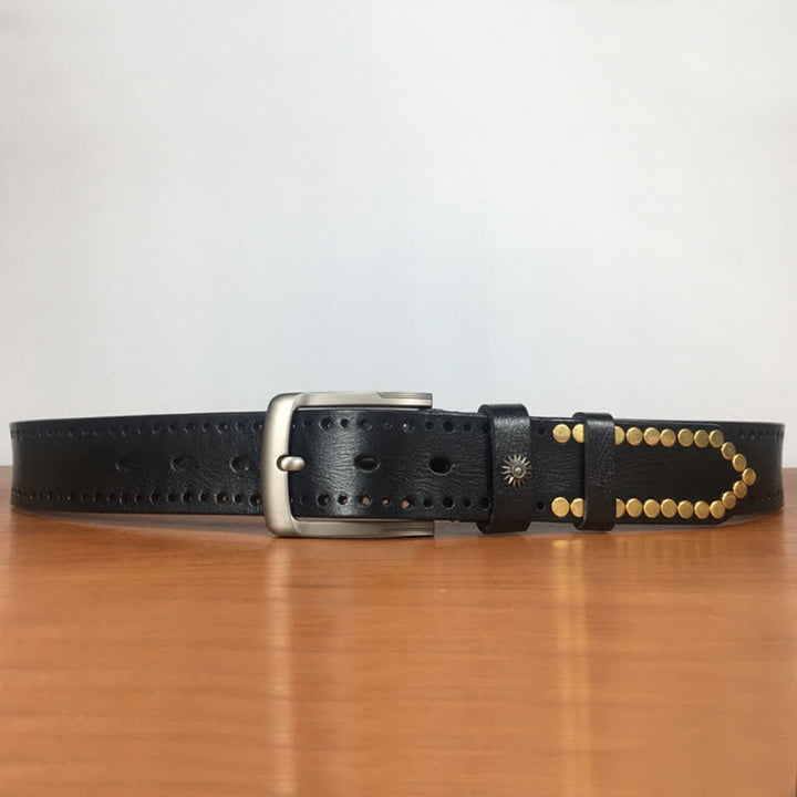 Ceinture en cuir cloutée avec rivets en bronze rétro vintage