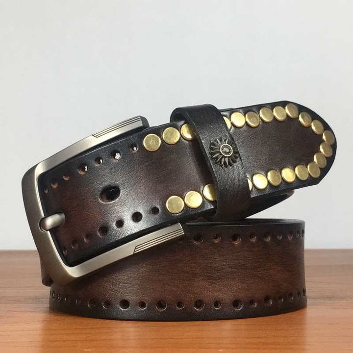 Ceinture en cuir cloutée avec rivets en bronze rétro vintage