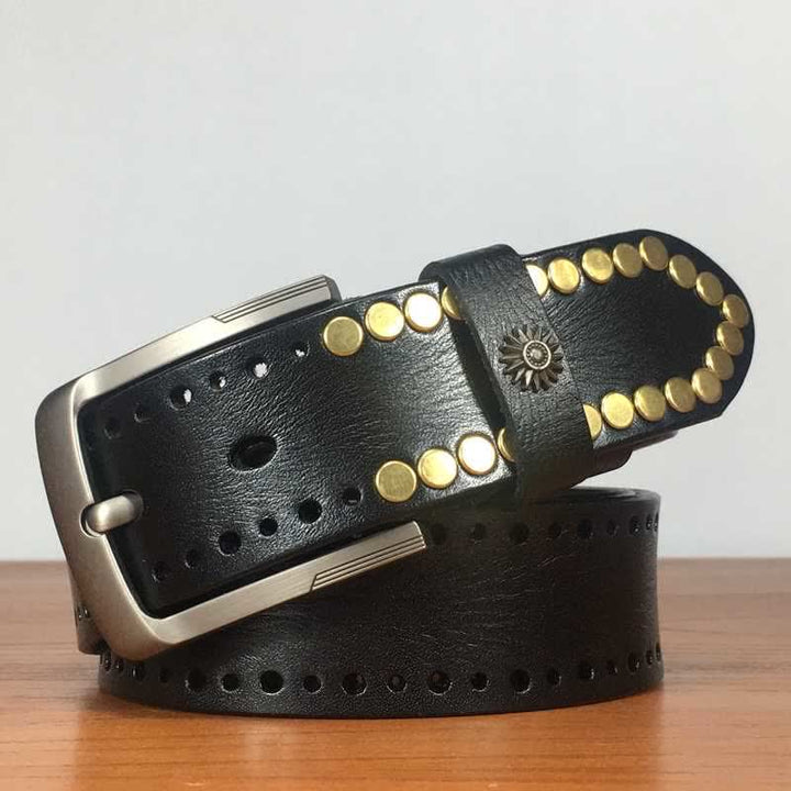 Ceinture en cuir cloutée avec rivets en bronze rétro vintage