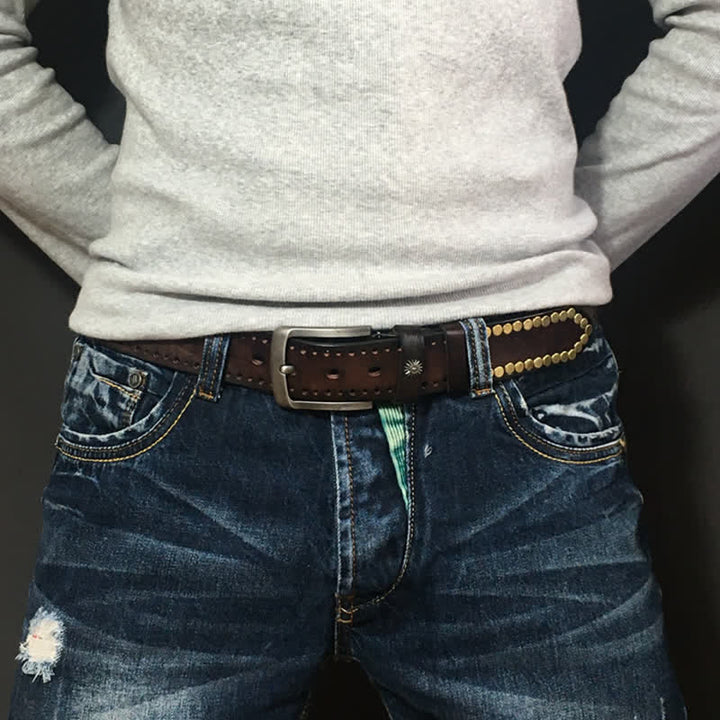 Ceinture en cuir cloutée avec rivets en bronze rétro vintage