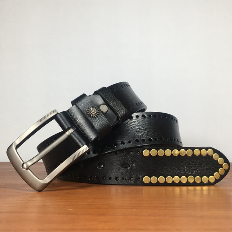 Ceinture en cuir cloutée avec rivets en bronze rétro vintage