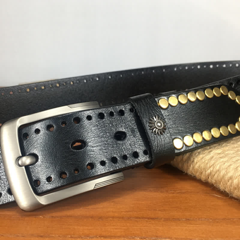 Ceinture en cuir cloutée avec rivets en bronze rétro vintage