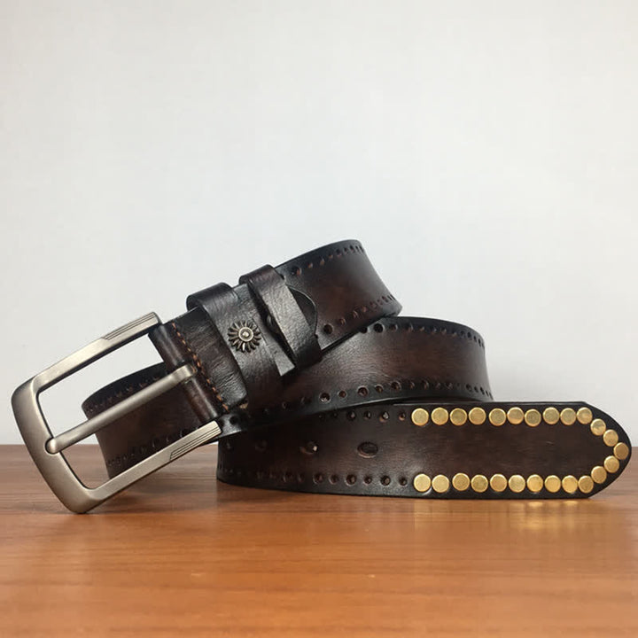 Ceinture en cuir cloutée avec rivets en bronze rétro vintage