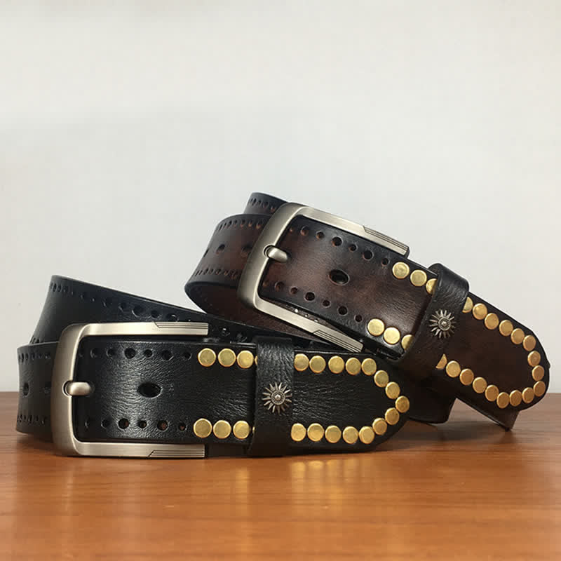 Ceinture en cuir cloutée avec rivets en bronze rétro vintage