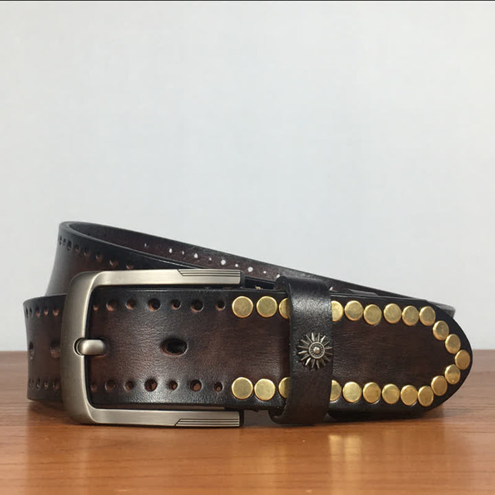 Ceinture en cuir cloutée avec rivets en bronze rétro vintage
