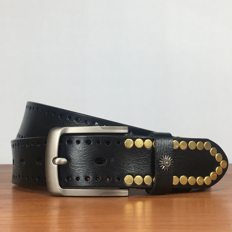 Ceinture en cuir cloutée avec rivets en bronze rétro vintage