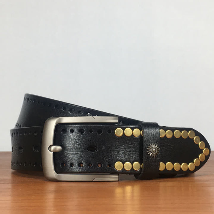 Ceinture en cuir cloutée avec rivets en bronze rétro vintage