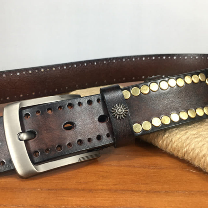 Ceinture en cuir cloutée avec rivets en bronze rétro vintage