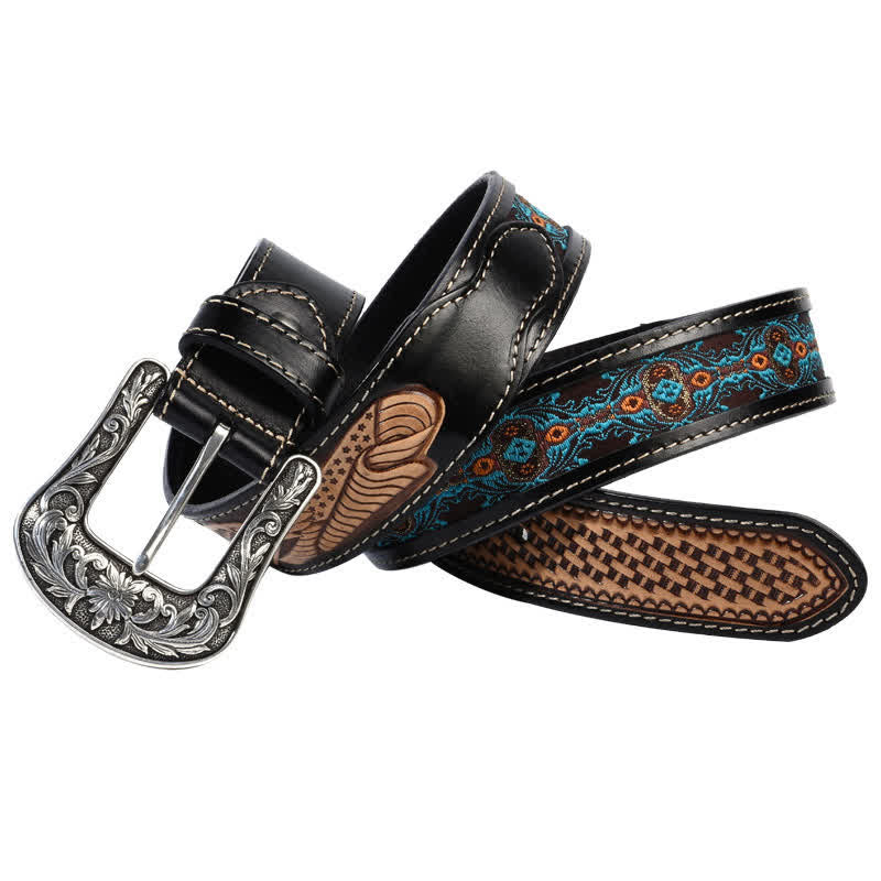 Ceinture en cuir à motif tressé de style rétro natif