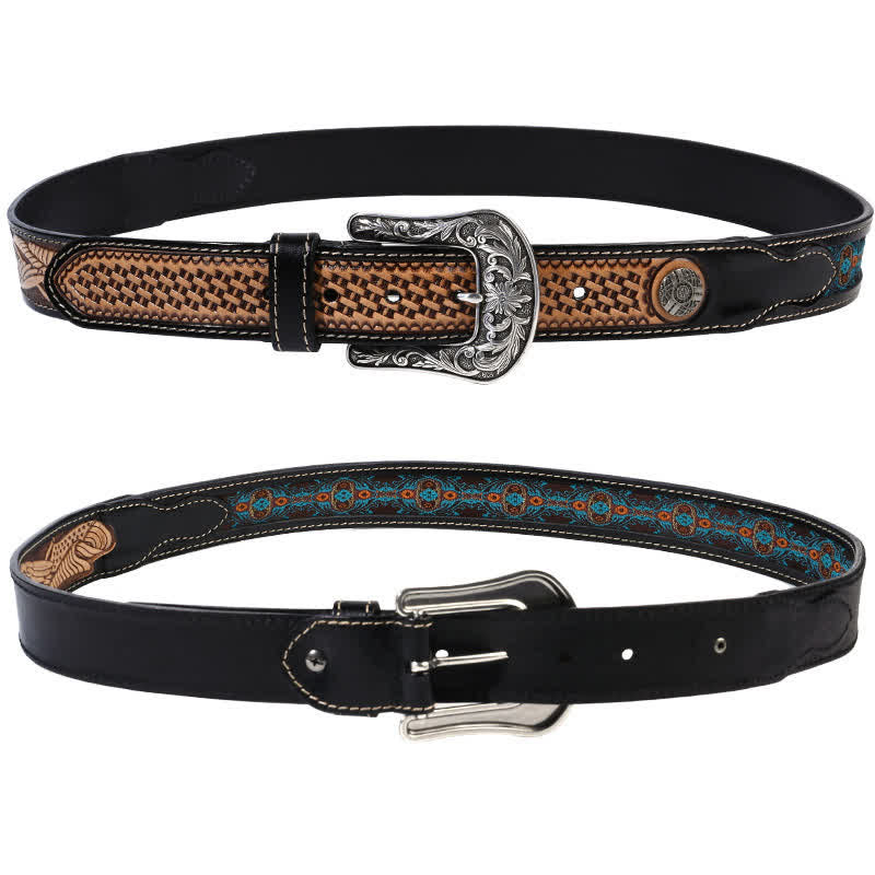 Ceinture en cuir à motif tressé de style rétro natif