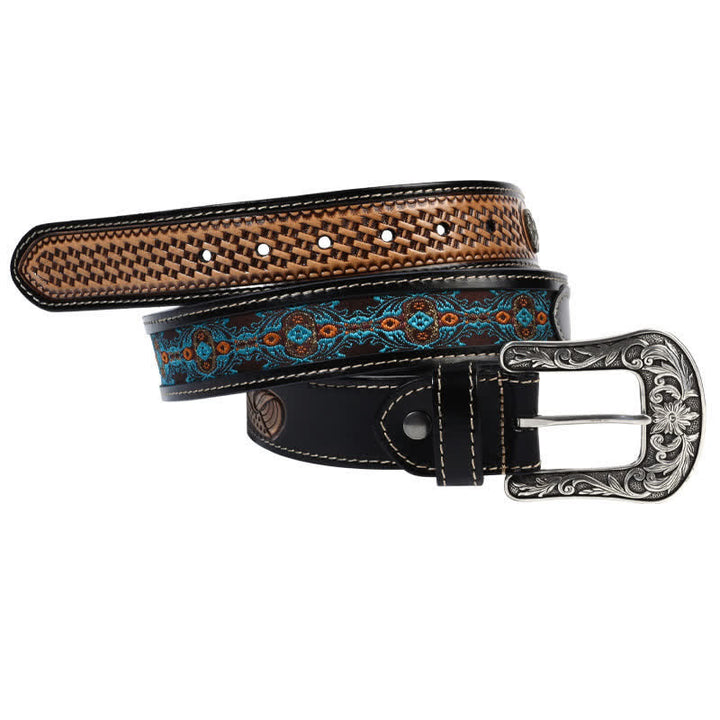 Ceinture en cuir à motif tressé de style rétro natif