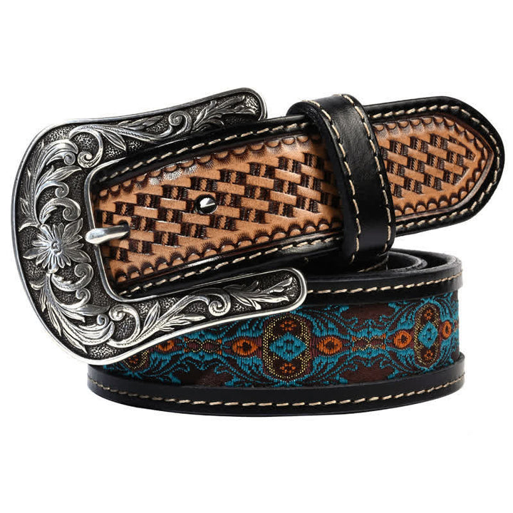 Ceinture en cuir à motif tressé de style rétro natif