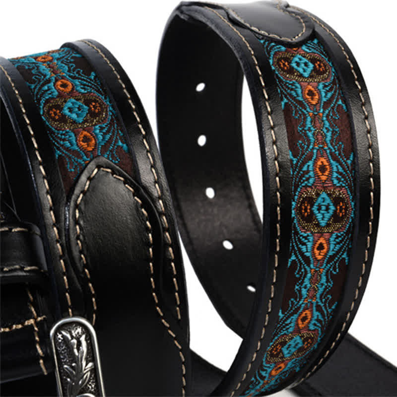 Ceinture en cuir à motif tressé de style rétro natif