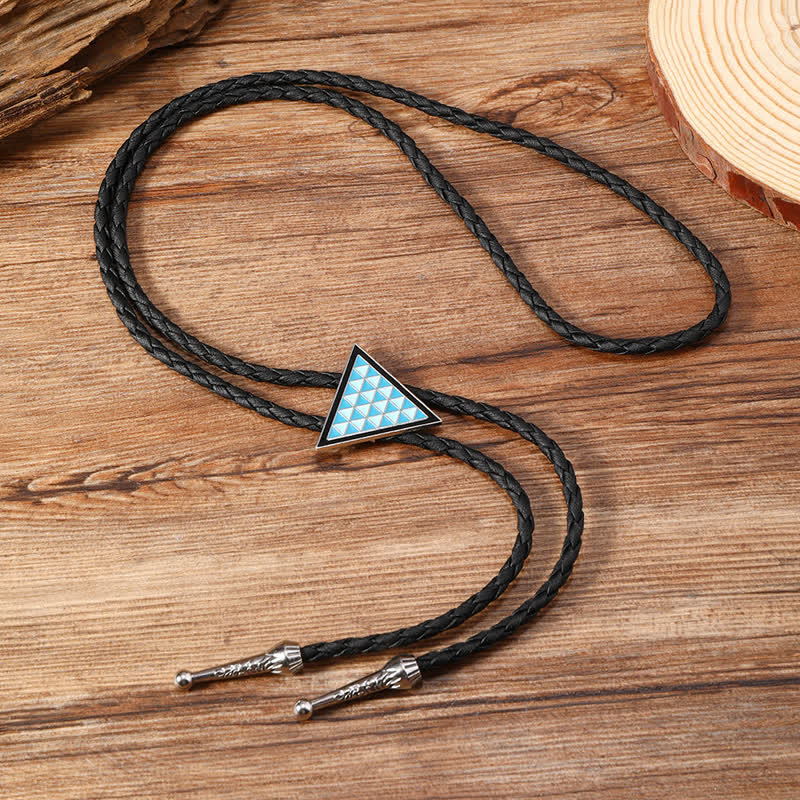 Cravate bolo triangulaire à fleurs ovales émaillées bleues
