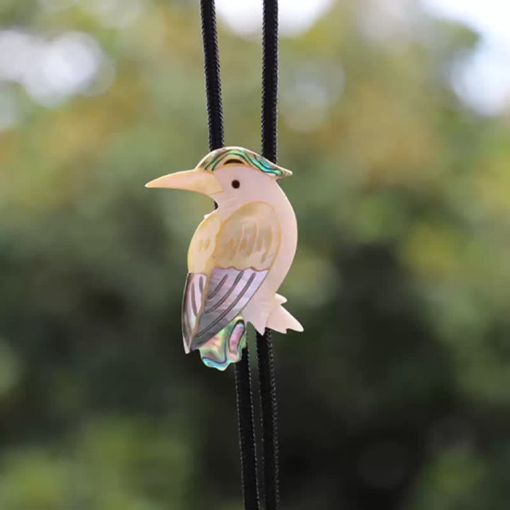 Cravate Bolo en coquillage en forme d'oiseau naturel et perroquet exotique