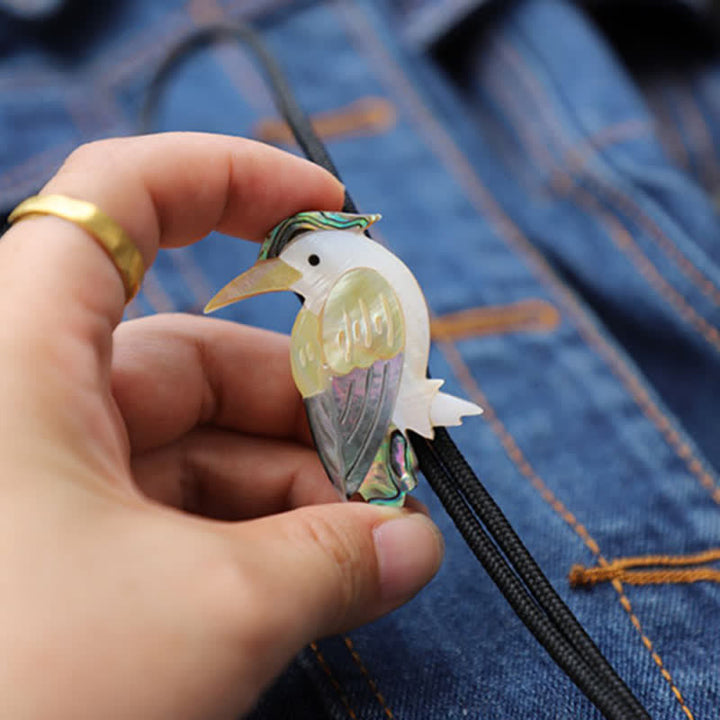 Cravate Bolo en coquillage en forme d'oiseau naturel et perroquet exotique