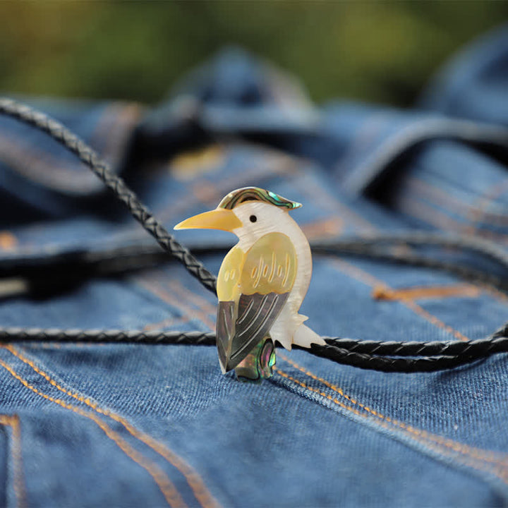Cravate Bolo en coquillage en forme d'oiseau naturel et perroquet exotique