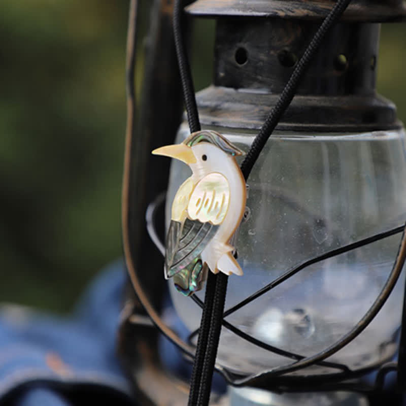 Cravate Bolo en coquillage en forme d'oiseau naturel et perroquet exotique