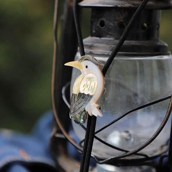 Cravate Bolo en coquillage en forme d'oiseau naturel et perroquet exotique