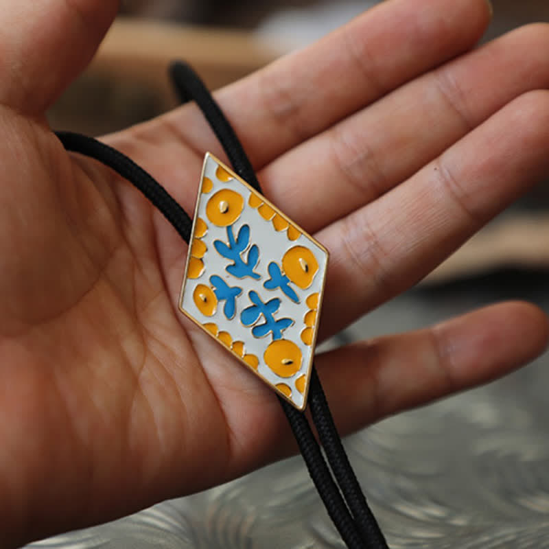 Cravate bolo rétro colorée à petites fleurs en forme de losange