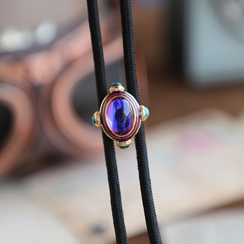 Petite cravate bolo vintage en pierres précieuses bleues et violettes