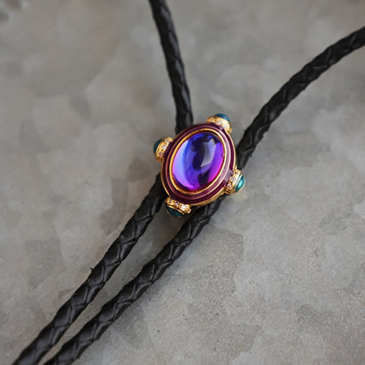 Petite cravate bolo vintage en pierres précieuses bleues et violettes