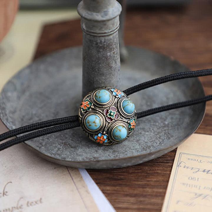 Cravate bolo en émail bleu turquoise antique avec fleur