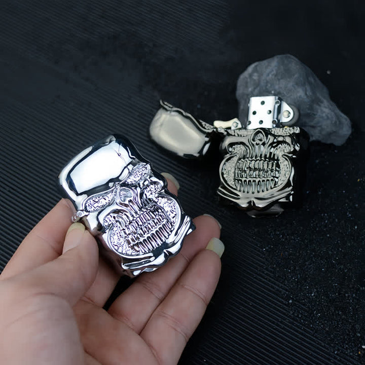 Briquet à kérosène rechargeable rétro robuste en forme de crâne blindé